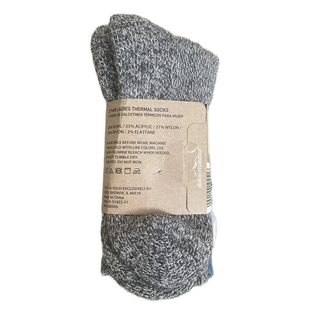 Adventuridge 2 Pr Ladies Thermal Wool Blend Socks Shoe 4-10 Certified Oeko-Tex